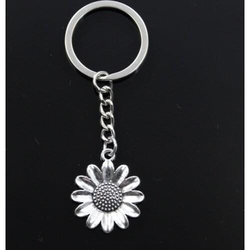 Hot Fashion Sunflower Flower 30x26mm Pendant 30mm Key Ring Chain Bronze Silver Color Men Car Gift Keychain Dropshipping