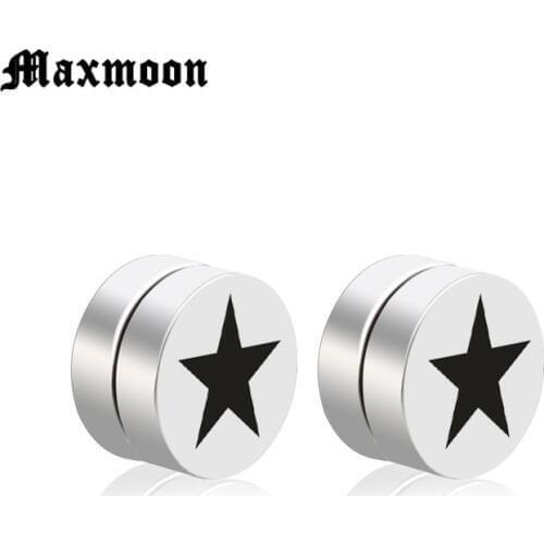 Maxmoon 1 Pair Man Women Magnetic Earrings No Piercing Simple Star Round Earring
