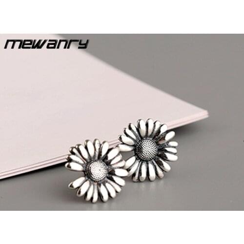 Mewanry 925 Sterling Silver Sunflower Stud Earrings for Women Simple Vintage Small Fresh Party Jewelry Birthday Gifts