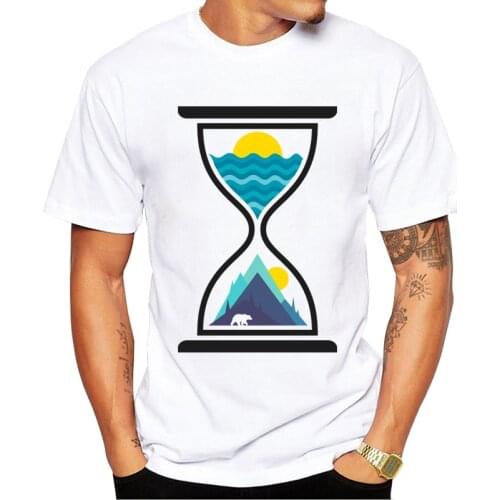 TEEHUB Fashion Hourglass Design Men T-Shirt Ocean and Mountains Time Printed Funny Tshirts Short Sleeve t shirts Essential Tee