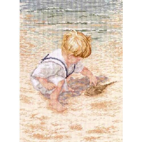 Unprinted 14ct Counted Cross Stitch Kit For Babies Boy with Horseshoe Crab Beach Cartoon Home Decoration Embroidery Set 41*52 cm