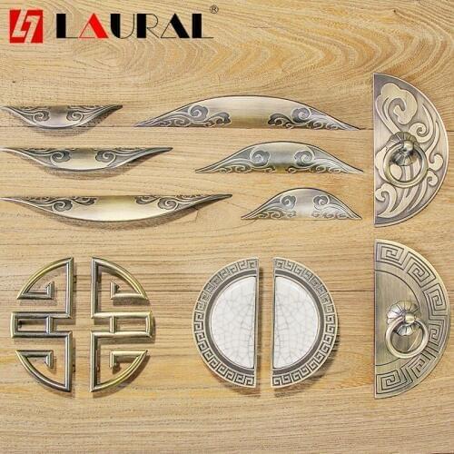 New Classical Semi-Circular Handle Green Bronze Drawer Door Handle European Antique Wardrobe Cabinet Handle