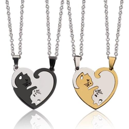 Titanium Stainless Steel Stitching A Pair Of Hugging Kitten Pendant Jewelry For Couples Animal Charm Necklaces Dropshipping