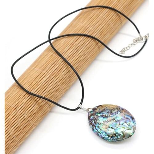 New Natural Abalone Shell Pendant Necklace Egg Shape Shell Pendant Necklace for Woman Gift Length 55 + 5cm Size 40x60mm