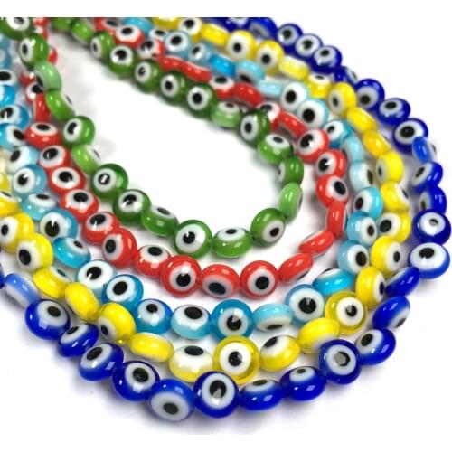 6mm Flat Round Glass Beads Evil Eyes Glass Stone Beads For Jewelry Making DIY Necklace Bracelet Accessories Wholesale