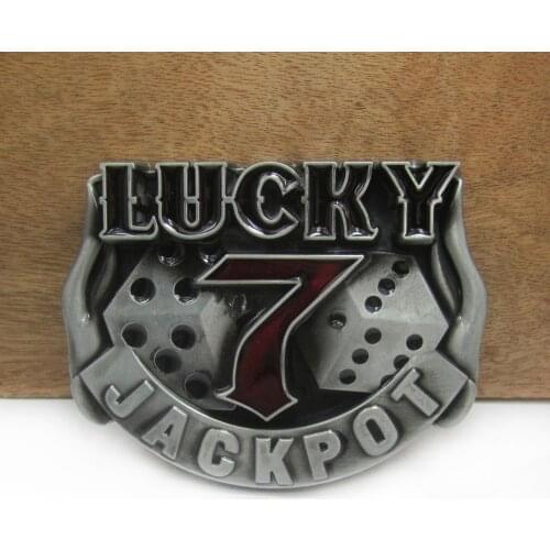 BuckleClub zinc alloy retro LUCKY 7 jackpot western gift belt buckle pewter finish FP-02605 for men 4cm width loop drop shipping