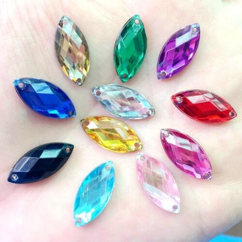 Random mixed color Diy 20pcs Horse eyes Flat-back acrylic 2 hole sewing clothing accessories rhinestone Crystal stone