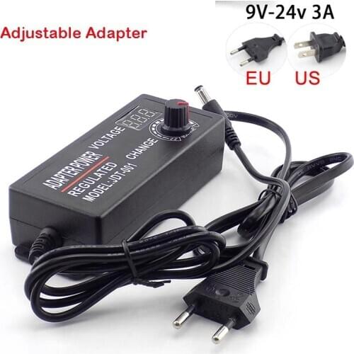 Adjustable Adapter AC 100-220V to DC 9-24V 3A 72W CCTV Camera Power Supply for Led Strip Light with Display Screen 5.5*2.5mm
