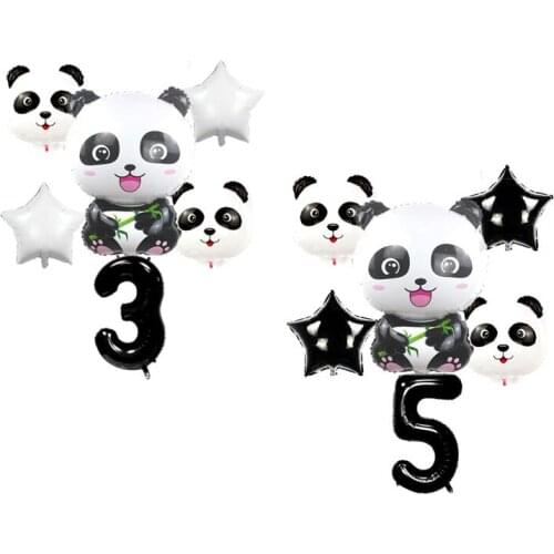 Cartoon Panda Foil Balloons Kids Birthday Party Decoration 32 Inch Black Number Balloon Jungle Party Animal Panda Kids toys
