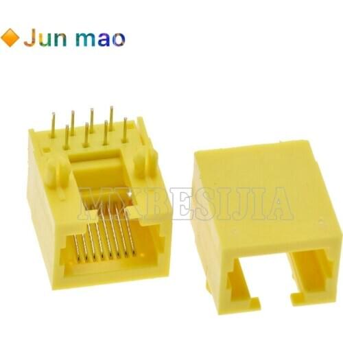 10pcs RJ45 8P8C Network port socket 8P8C Female PCB Mount Modular Yellow RJ45 Interface