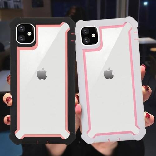 Heavy Duty Armor Clear Phone Case For iPhone 12Pro 11 XR XS Max X 7 8 Plus PC+TPU 2 in 1 Shockproof Transparent Protective Cover
