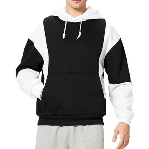 Hoodie Contrast Colors Patchwork Oversized Drawstring Men Sweatshirt for daily Wear