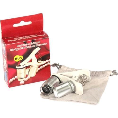 Outdoor Portable 60X 2LED Mini Pocket Microscope Loupe Jeweler Magnifier With LED Lamp for camping Hiking