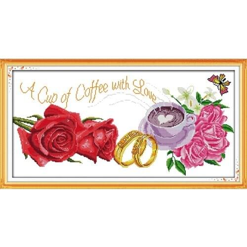 Everlasting Love A Cup Of Coffee With Love Chinese Cross Stitch Kits Ecological Cotton Stamped Printed DIY Christmas Decoration