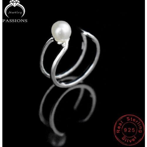LYNNE Jewelry Wholesale Ethnic Style Pearl Double Layers Rings Women 925 Sterling Silver Open Resizable Fashion Trend Ring Gift