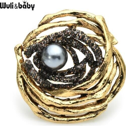 Wuli&baby Pearl Rose Flower Broocohes For Women Metal Grey Pearl Rhinestone Flower Weddings Casual Office Brooch Pins Gifts