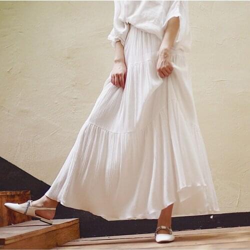2021 Summer New Women White Long Skirt High Waist Stretch Cotton And Linen Skirts Saia Women A-Line Skirt Faldas Jupe Femme
