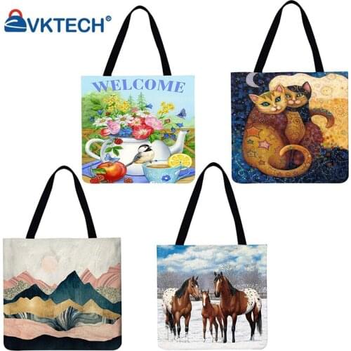 Snow horse Printed Shoulder Shopping Bag Casual Ladies Large Capacity Tote Handbags