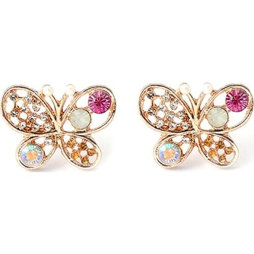 Fashion Cute Butterfly Womens Earrings Alloy Rhinestone Hollow Stud Earrings Animal Sweet Colorful Stud Earrings Girls Jewelry