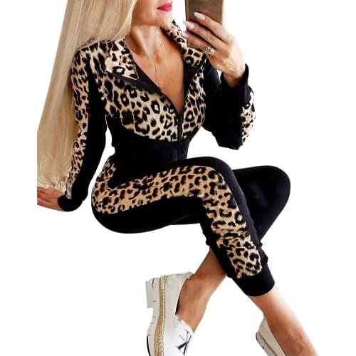 Women Leopard Print Tracksuit Zipper Hoodies Sweatshirt Pants Jogger Sport Wear Ladies Casual Sweat Autumn Streetwear Suit