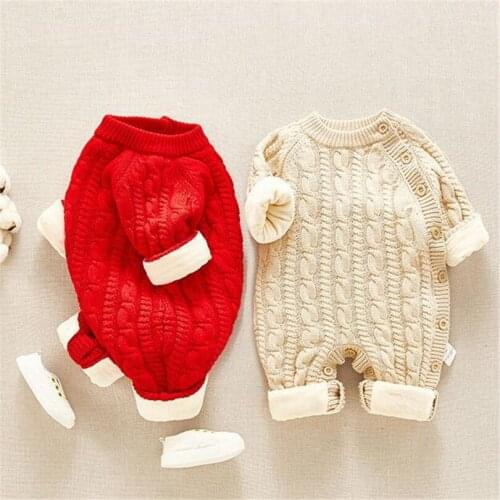 Christmas Baby Romper Winter Knit Baby Clothes Newborn Thick Fleece Warm Baby Boys Romper Infant Girls Romper Playsuit Overalls