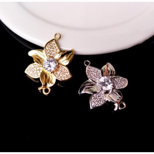 10 Pieces CZ crystal Flower Double Bails Charm CZ zircon Micro pave Connector Jewelry Finding DIY Bracelet necklace making C167