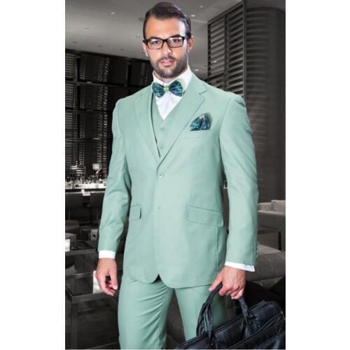 2017 Latest Coat Pant Designs Mint Green Wedding Men Suits Slim Fit 3 Piece Prom Tuxedo Custom Suit Groom Blazer Terno Masculino