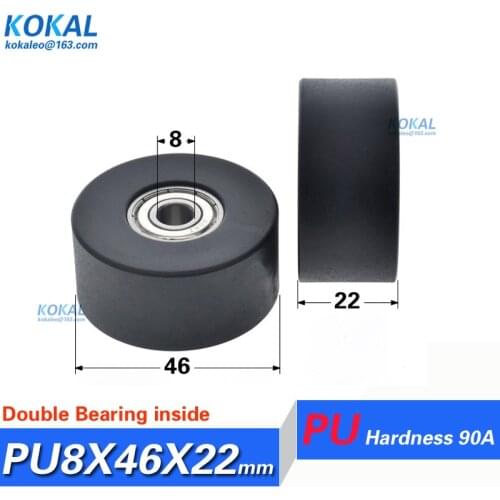 [PUT46-22]4PCS 608/636/62900 46mm 4.6cm soft rubber PU TPU big double ball bearing inside black flat type wheels 6/8/10X46X22mm