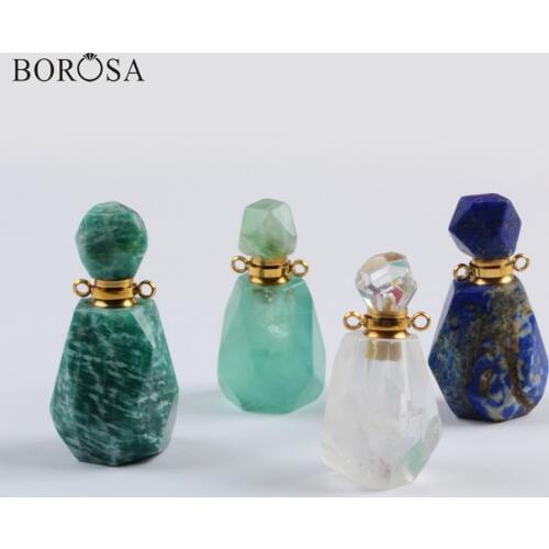 BOROSA New 4PCS Trendy Perfume Bottle Shape Natural Multi-Kind Stone Connectors Gems Double Charms for Necklace DIY WX1170