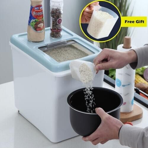 6kg/10kg Plastic Food Grain Rice Container Sealed Insect-proof Moistureproof Rice Bucket Storage Box with Wheels For Easy Moving