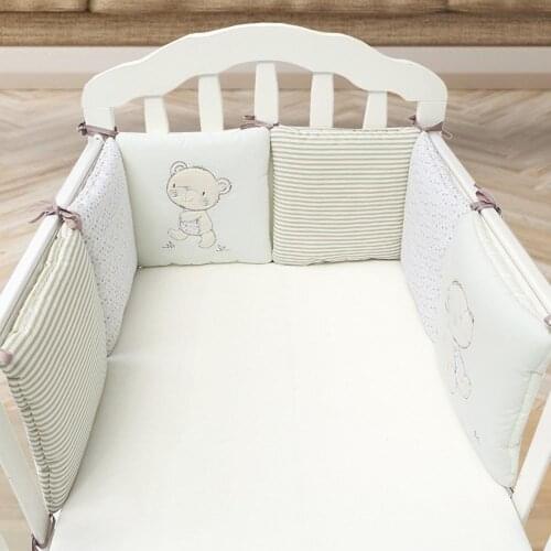 6-Piece Non-removable Machine Wash Bed Baby Crib Bumper Guard Pad Breathable Solid Thicken Liner Protector Safety For Boy Girl