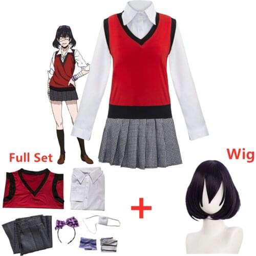 Anime Midari Ikishima Kakeguruis Cosplay Costume High School Uniform Gambler Girls Women Clothes Skirt Zentai Full Set