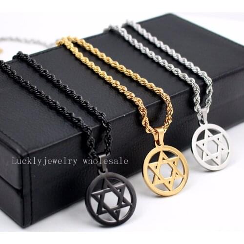 With 22 inch Rope Chain Stainless Steel The star of David religion Pendant necklace 30mm size charms