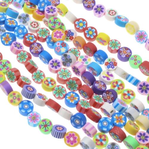 CHONGAI 100Pcs Round Flower Polymer Clay Spacer Loose Beads For DIY Bracelet Necklace Accessories