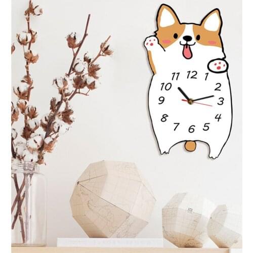 Baby Kid Bedroom Decor Corgi Dog Wall Clock Welsh Corgi Portrait Watch Pet Shop Quartz Quiet Print Morden Design Wall Art Decor