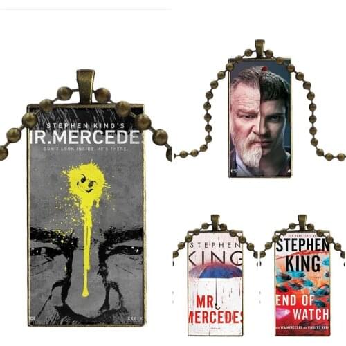 For Christmas Gift Glass Cabochon Choker Pendant Rectangle Necklace Bronze Color Jewelry For Mr. Mercedes Season