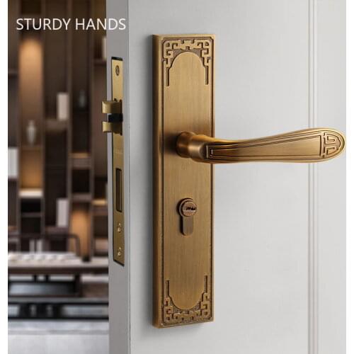 Home Antique Security Door Handle Lock Chinese Zinc Alloy Door Locks Indoor Mute Deadbolt Lock Furniture Hardware Accessories
