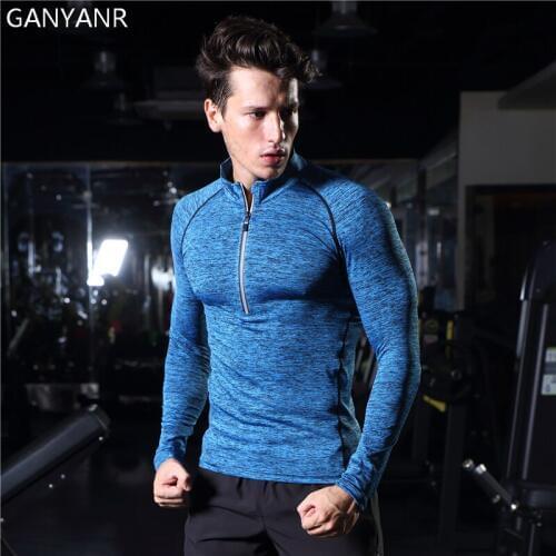 GANYANR Running T Shirt Men Basketball Sportswear Tops Tee Sport Fitness Exercise Tights Compression Gym Long Sleeve quick dry