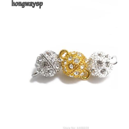 Hongwaysp 5pcs Rhinestone Round Ball Alloy Magnetic Clasps Jewelry Finding for Necklace Bracelet Making DIY Crafts