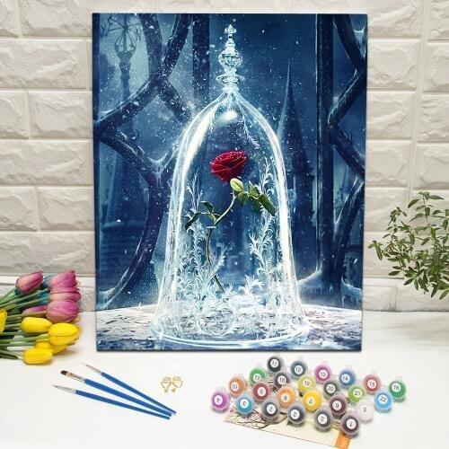 Framed Oil Painting by Number Enchanted Rose Hand Painted Canvas Wall Art For Living Room Decoration Wall Art 40x50cm