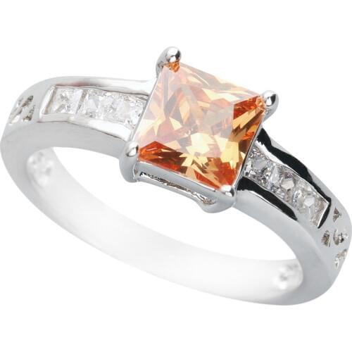 Square Brown Morganite 6*6mm Semi-precious Stone Sterling Silver AiMolies Ring Q0124C
