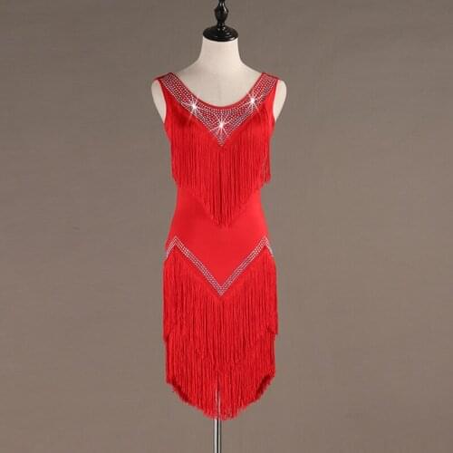 New Latin Dance Dresses Womens Training / Performance Spandex Tassel / Crystals / Rhinestones Sleeveless Natural Dress