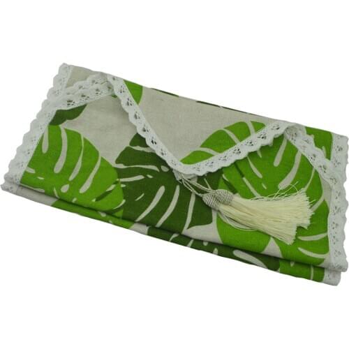 Linen Cotton Lace Tassel Table Runner Printed Cactus Palm Leaves Home table runner Wedding Christmas party Table Decorations