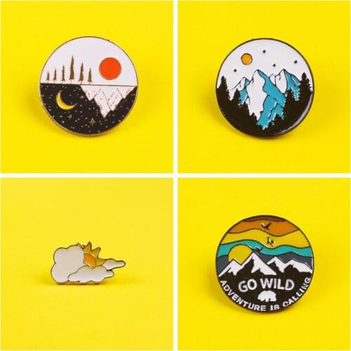 Outdoor Travel Sun Moon Forest Mountain Backpack Metal Pins Brooches For Garment Lapel Pin Bags Badge Gift Metal Badge Jewelry