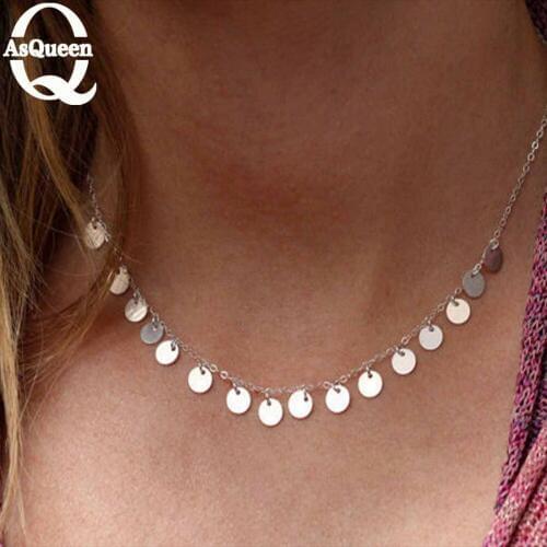 Fashion Gold Silver Color Sequins Pendants Necklace Simple Style Clavicle Chain Party Women Necklace