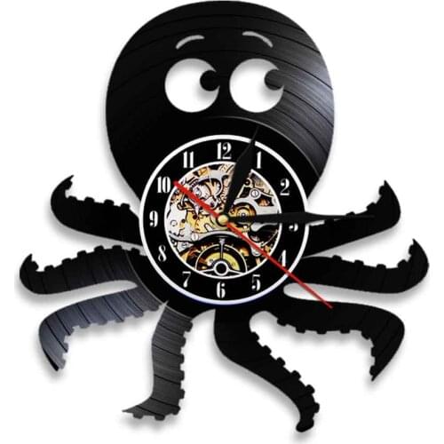 Octopus Sea Animal Wall Clock Creative Vinyl Record Hanging Watches Octopus 3D Handmade Modern Wall Decor For Childrens Room
