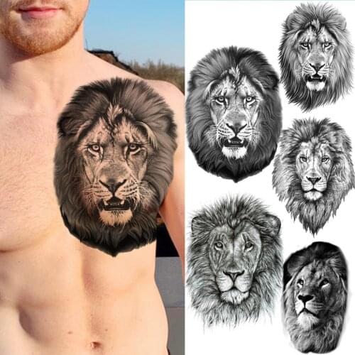 Realistic Black Lion Temporary Tattoos For Men Adult Fake Animal Tattoo Stickers Chest Body Art Painting Washable Tatoos Sticker