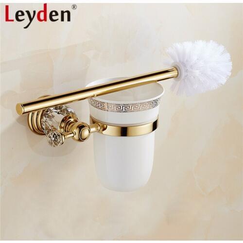 Leyden Luxury Crystal Toilet Brush Holder Gold Plated Toilet Brush Wall Mounted Gold Toilet Brush Holder Bathroom Accessories
