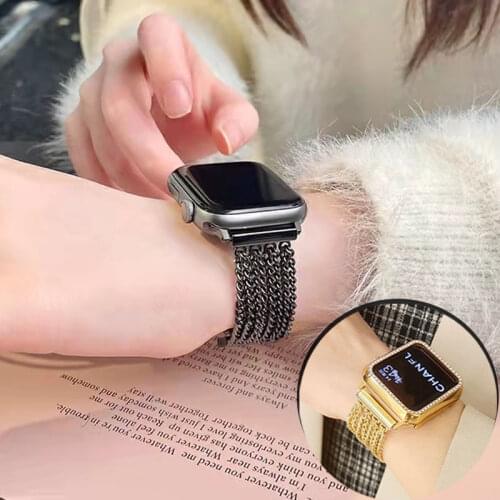 Link bracelet for apple watch 6 se strap Stainless Steel band for iwatch series 5 4 3 40 44 38mm 42mm Women Slim Chain Wristband