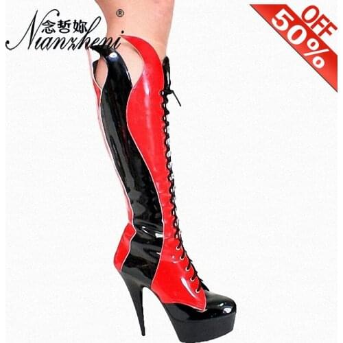 6 Inches Color contrast Thigh high boots Platform boots Stripper heels Pole dance shoes Sxey Models Show High heels Novelty New